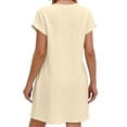 thumbnail image 6 of Vivianyo HD Women's Round Neck Mini Dress, Womens Casual Dress with Diagonal Side Button Short Sleeve Summer Dresses, Women's Beige, Sizes S-2XL, 6 of 6