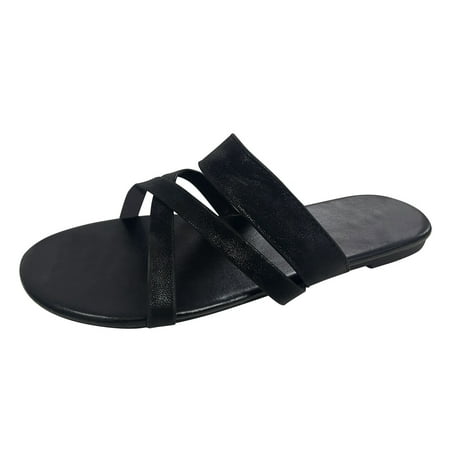 

Womens Sandals Ladies Fashion Flat Slippers Round Top Face Cross Strap Casual Beach Sandals Women S Sandals Pvc Black 42