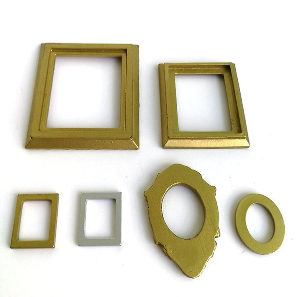 Marco de espejo para casa de mu?ecas, accesorio para muebles en miniatura, marco de fotos para decoración de casa de mu?ecas, accesorios para casa de mu?ecas (6 uds, cobre plateado) ZefeiWu 8390615482431