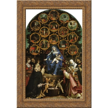 Madonna of the Rosary 24x18 Gold Ornate Wood Framed Canvas Art by Lorenzo Lotto