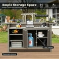 thumbnail image 6 of Domi Patio Bar Table, Outdoor Aluminum PE Wicker Bar Cart with Cabinet, All-Weather Storage Cabinet for Patio Kitchen or Bar, Wood Grain Finish, 6 of 7