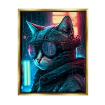 Stupell Industries Cybercat Futuristic Animal Goggles Animals & Insects Painting Gold Floater Framed Art Print Wall Art