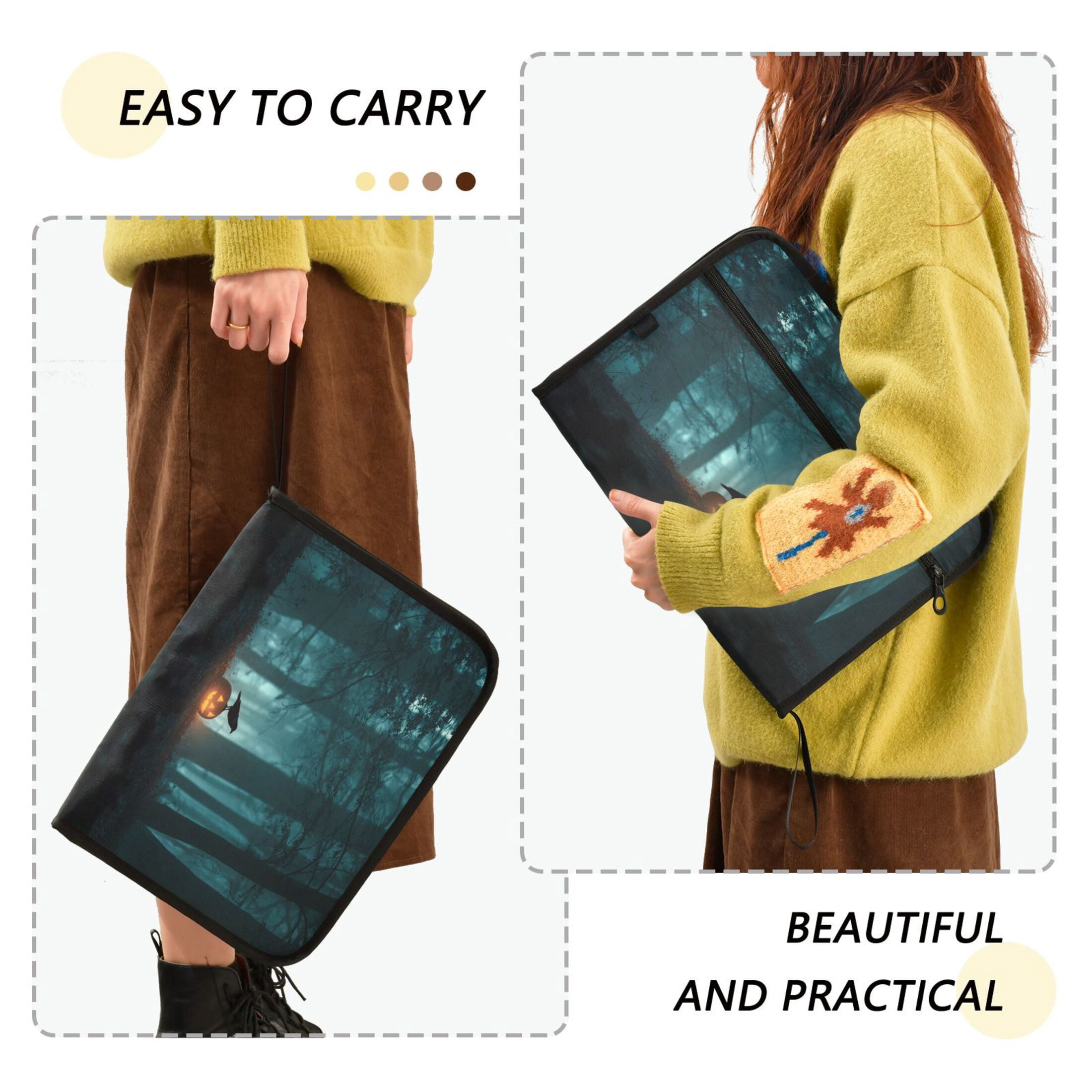 Accordion File Organizer with Zip Closure 13 Pockets Expanding File Folder Letter A4 Paper Document Organizer for Home Office Crow Perched on Pumpkin Lantern