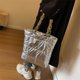 thumbnail image 4 of Bolso Mujer Cadena Decoración Un Solo Hombro Puffer Tote Bolsos De Compras Plata, 4 of 9