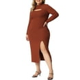 thumbnail image 4 of Unique Bargains Women's Plus Size Bodycon Dress Knee Slim Cut Out Dresses 1X Caramel, 4 of 6