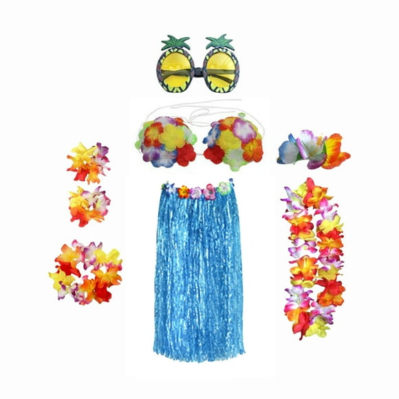 Yingyy hawaiian Skirt Costume Set Fancy Dress Cosplay the attraction Blue Luau Dress National 80cm
