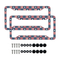 Renewold American Flag Patchwork Aluminum License Plate Frame for Women Men, US Flag Novelty Automotive License Plate Frame Holder for 4th of July Decor, 2 Pack