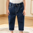 thumbnail image 7 of TIREOW Toddler Baby Boys Washed Denim Pants Little Boys Straight Leg Denim Trousers Trendy Versatile Elastic Waist Jeans Streetwear, 7 of 7