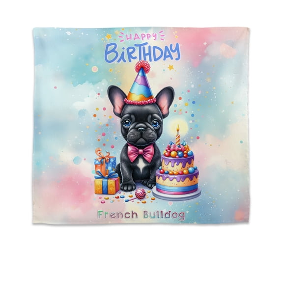 Happy Birthday Cute Puppy French Bulldog with Cake Gifts Party Hat Tapestry Dog Lover Gifts Wall Hanging Backdrop Home Decor - 00029