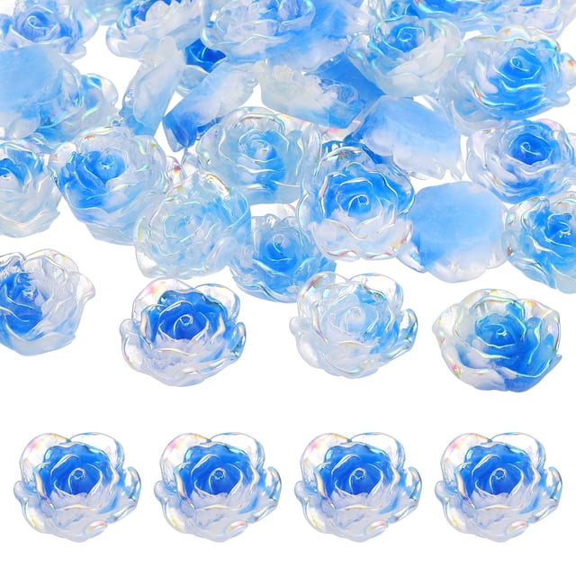 Encantos de rosa de resina de 23 mm de Uxcell, 60 piezas de gemas de cabochón mini sin perforar para decoración de joyas de bricolaje, encanto a granel para la funda de teléfono, azul oscuro degradado