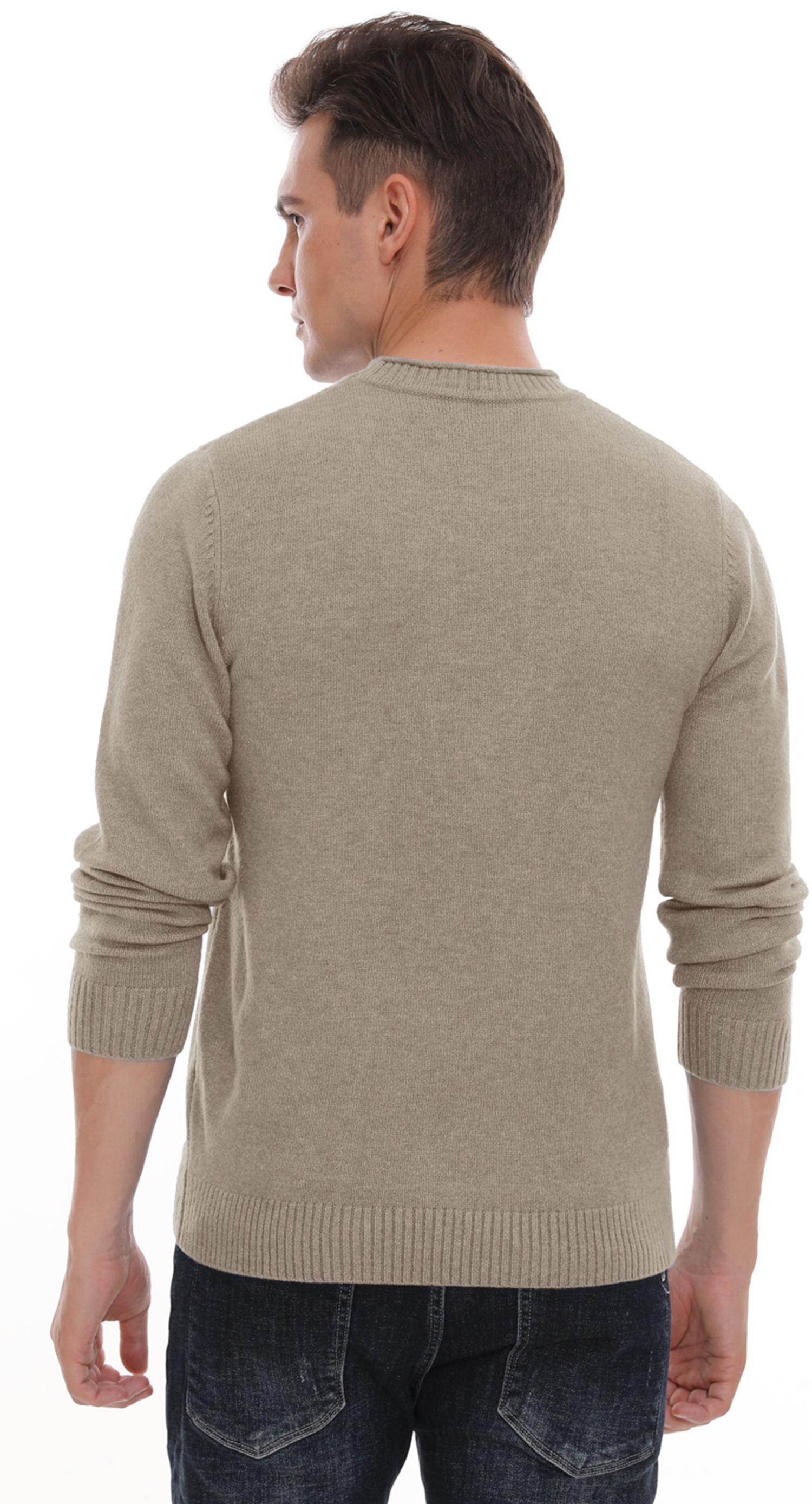 Giruns Men's Crewneck Pullover Sweater, Beige photo 4