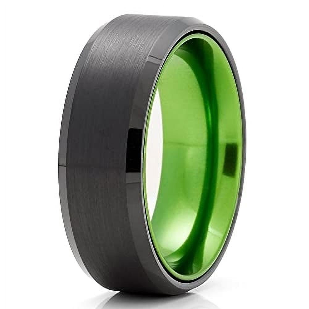 Green Tungsten Wedding Ring 8mm Wedding Ring Black Tungsten Ring Tungsten Carbide Ring Men and Women Black Ring
