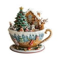 thumbnail image 2 of Taicans ‌Winter Wonderland Teacup Christmas Ornament - 3.15in Acrylic 2D Scene with Gingerbread House,Reindeer & Snowman,2025 Holiday Gift for Tree/Mantel Decor, 2 of 6