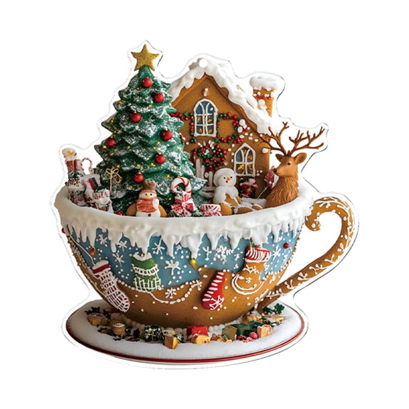 Christmas Hanging Decoration Teacup Pattern Exquisite Acrylic Pendant for Xmas Tree Festive Home Decor Holiday Gifts for Friend (B)