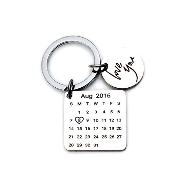 Llavero de acero inoxidable Colgante de corazón Calendario cuadrado Fecha especial Personalizable, LingWen 8390606972835