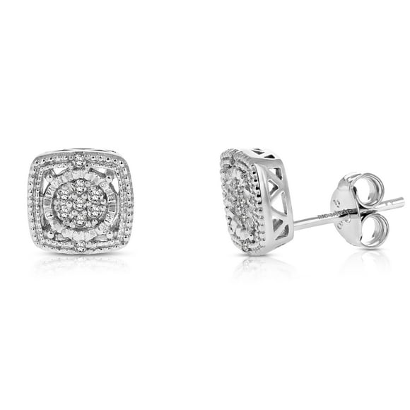 Vir Jewels Boucles d'Oreilles en Diamant 1/10 CTTW en Argent Sterling.925 Forme Carrée Femme Adulte