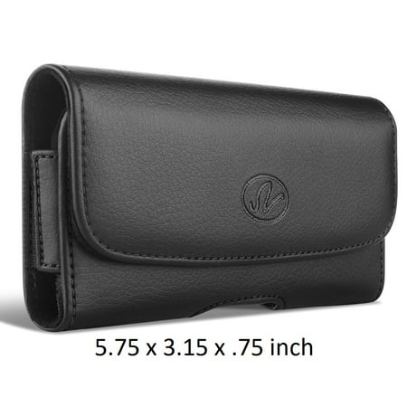 Zone Devices - Premium Leather Sideways Pouch Case Holster with Belt Clip & Belt Loops For LG K4 Optimus Zone 3 / Rebel Devices - (Fits With Otterbox Defender, Commuter, LifeProof Cover On It)