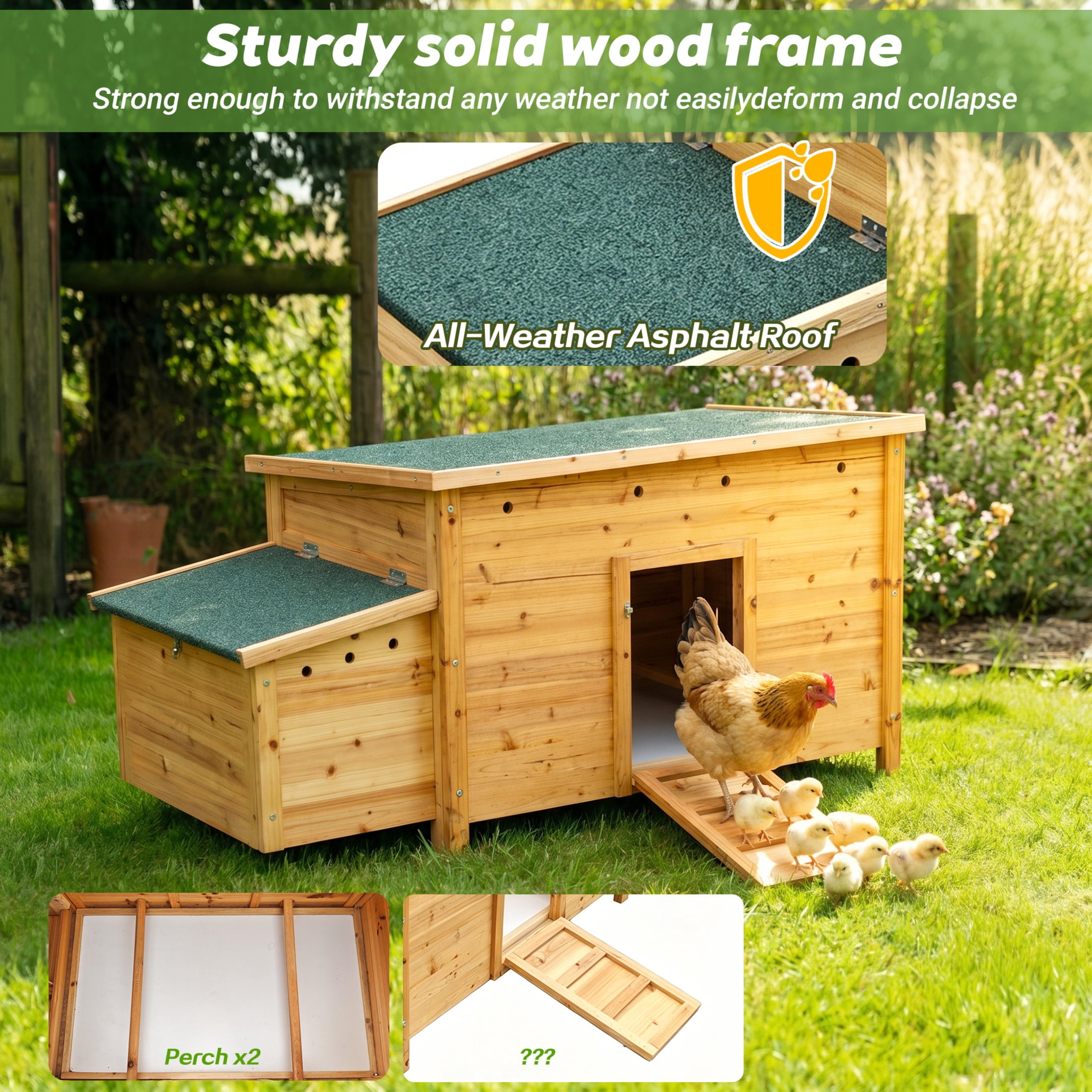 Noble House Wooden Chicken Coop with Nesting Box, Removable Tray & Waterproof Asphalt Roof