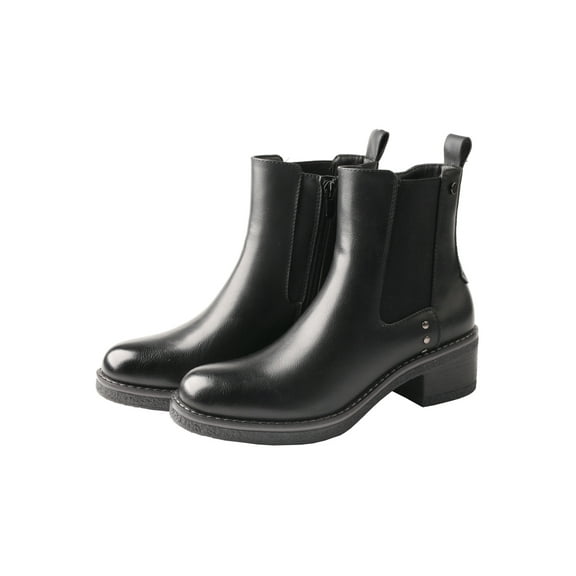 TMA EYES Women's Stylish Leather Ankle Boots Low Block Heel Zipper Booties
