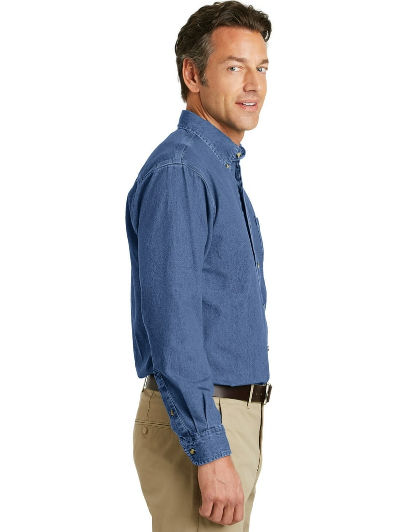 Men's Short Sleeve Denim Shirt – Slim Fit Washed Blue Jean Shirt With Double Chest Pockets