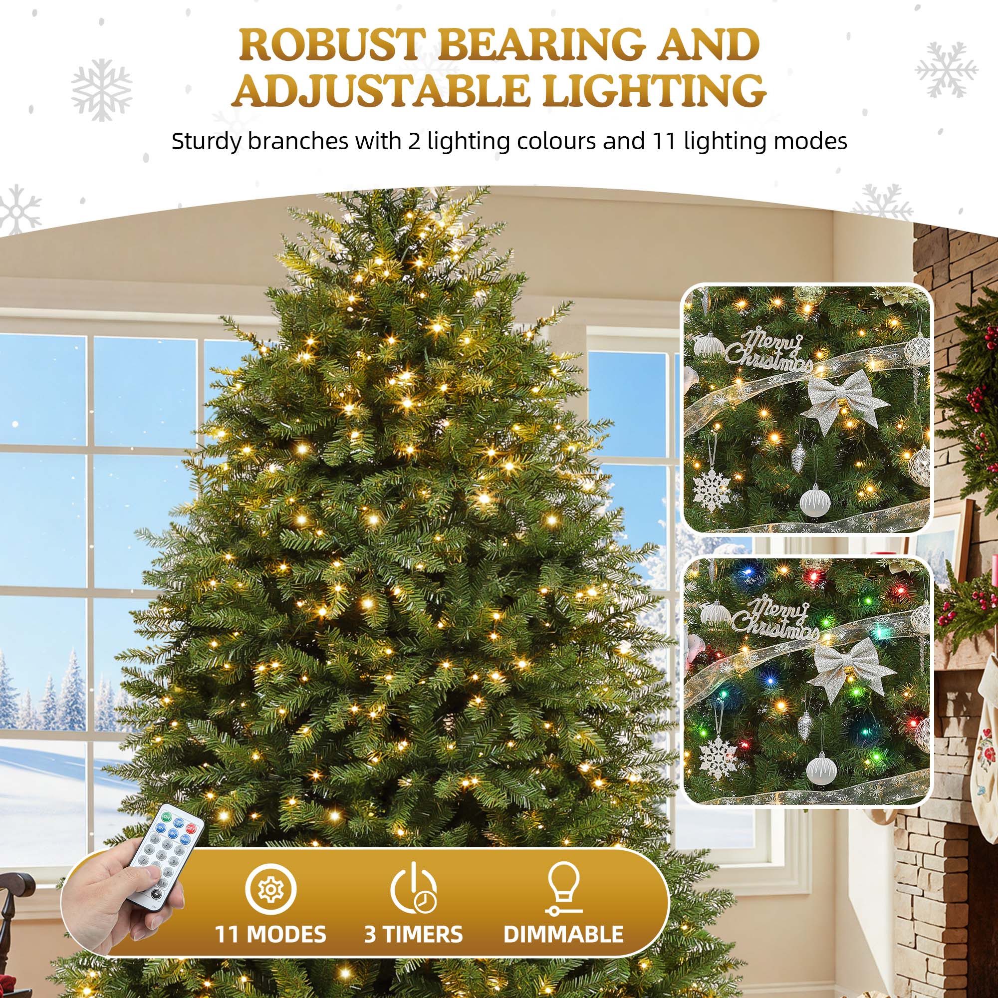 Uforic 7.5ft Pre-Lit Artificial Christmas Tree with 2514 Branch Tips&750 Lights,  11 Light-Modes, Remote Control, Green