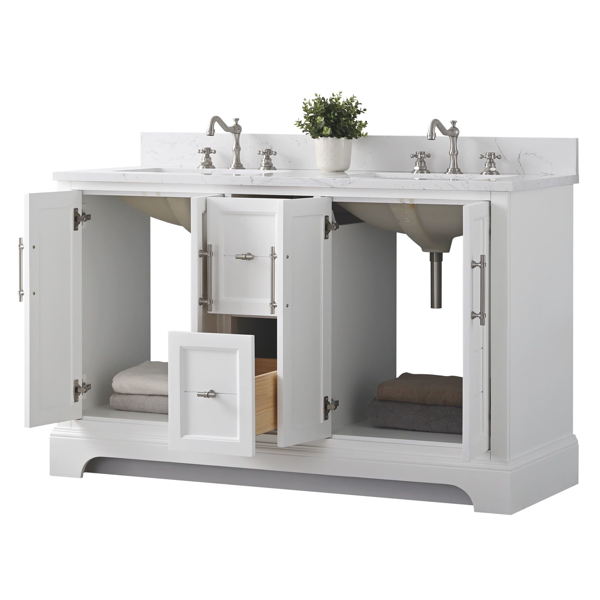 Vanity Art VA5054-W 54 x 22 x 34 in. Single Sink Bathroom Vanity with Quartz Top & Backsplash, White