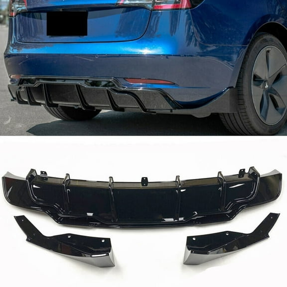 NINTE Rear Diffuser Lip for 2017-2022 Tesla Model 3 with Aprons Gloss Black Splitters