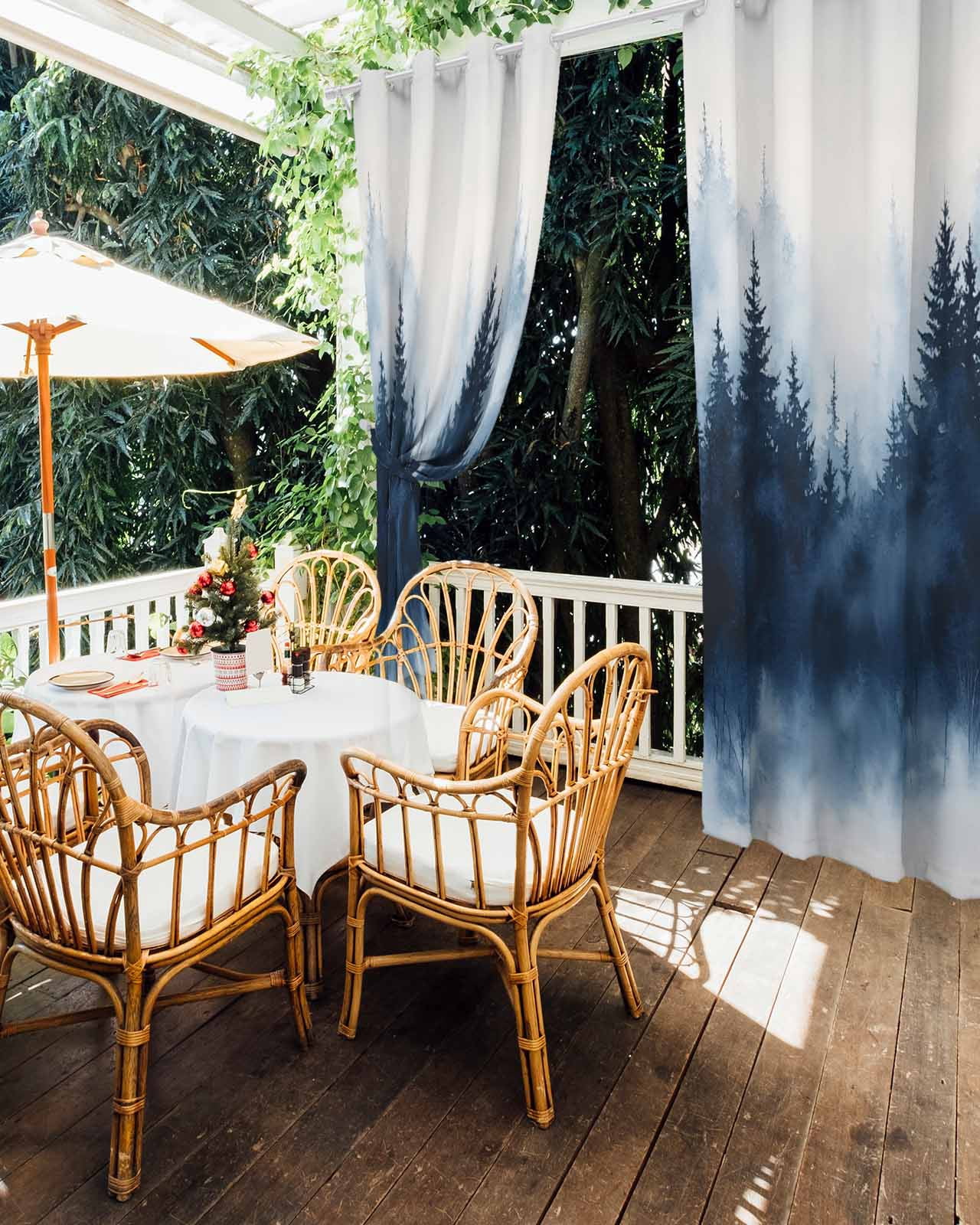 nqOlkjepod Outdoor Curtains for Patio Waterproof, Ink Blue Forest Outdoor Privacy Panels Grommet, Ombre Tree Abstract Art Blackout Outside Curtains for Porch/Cabana/Pergola/Gazebo 54"x84", 2 Panels
