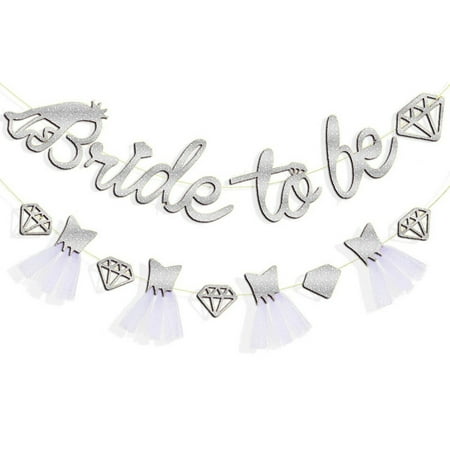 

Silver Double Sided Glitter Bride to Be Diamond Banner，3D Wedding Dress Diamond Bride Garland for Bridal Shower Wedding Engagement Bachelorette Party Hen Party Supplies Decorations