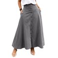 thumbnail image 2 of Huankd Womens A Line Midi Skirt Vintage Button Down Swing Skirt High Waisted Slit Pleated Skirt with Pockets Gray XL, 2 of 4