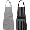 thumbnail image 1 of 2 Pack Kitchen Cooking Aprons, Adjustable Soft Chef Apron with 2 Pockets for Men Women (Black/Brown Stripes), 1 of 5