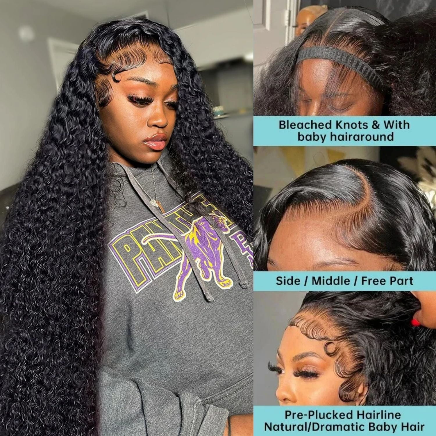 13x6 Deep Wave Lace front Wigs Human Hair Pre Plucked Deep Curly Human Hair Wigs for Women Glueless Deep Wave Frontal Wig Curly Lace Front Wig with Baby Hair 36Inch