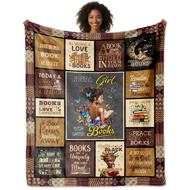 Manta ACBEAT afroamericana negra para niñas amantes de los libros, 50 x 60 cm