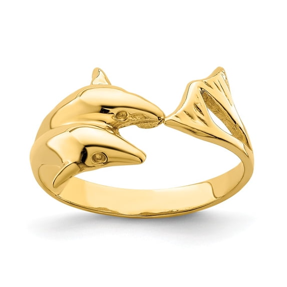 Solid 14k Yellow Gold Double Dolphin Ring Band Size 9