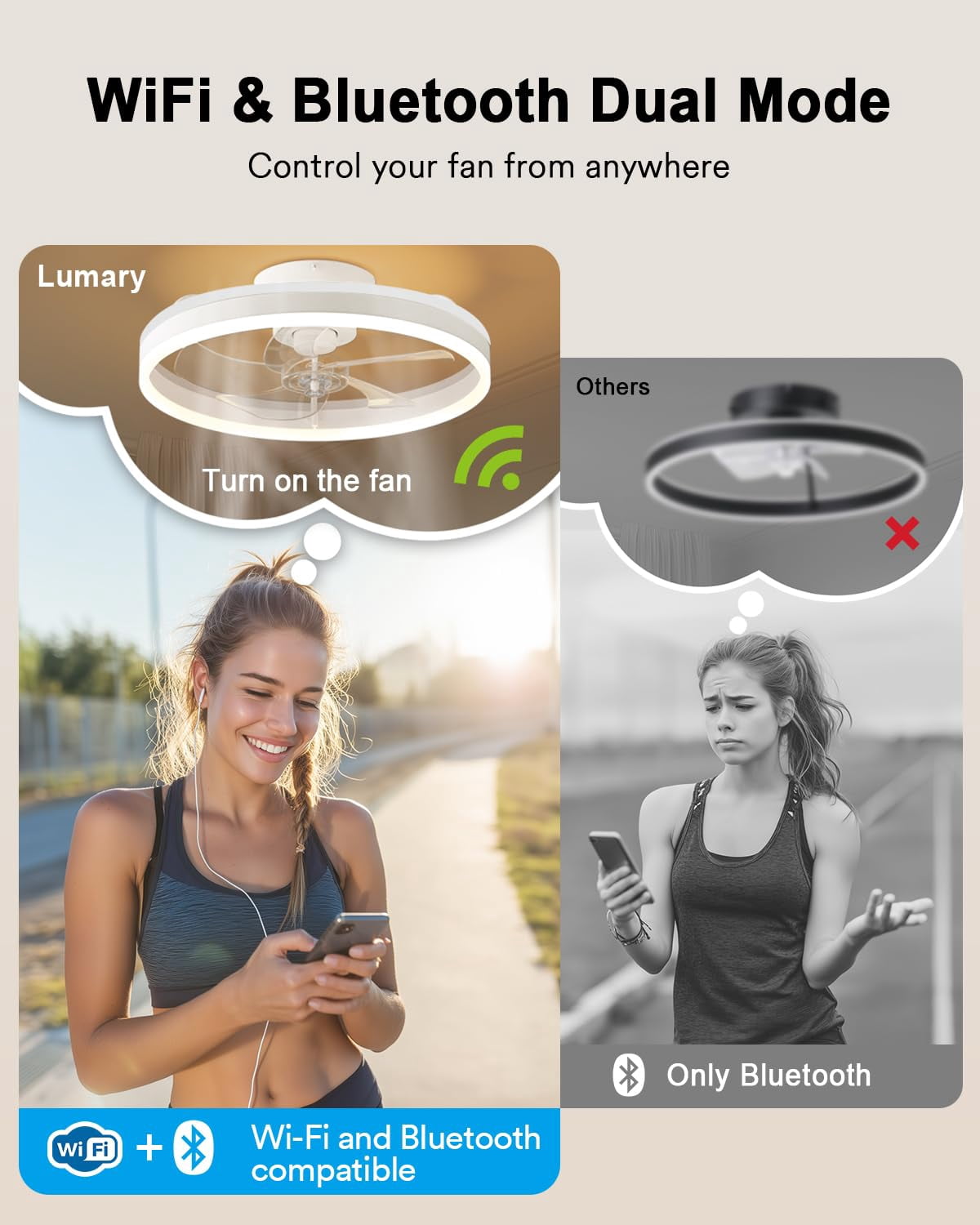 Lumary 20 Inch Low Profile Smart Ceiling Fan with Light RGBAI LED Flush Mount App and Remote Control Works with Alexa Google White