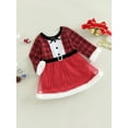 thumbnail image 3 of Bagilaanoe Toddler Baby Girl Christmas Dress Long Sleeve A-line Party Dresses 1T 2T 3T 4T 5T 6T Kids Plaid Plush Patchwork Mesh Tulle Dress, 3 of 8