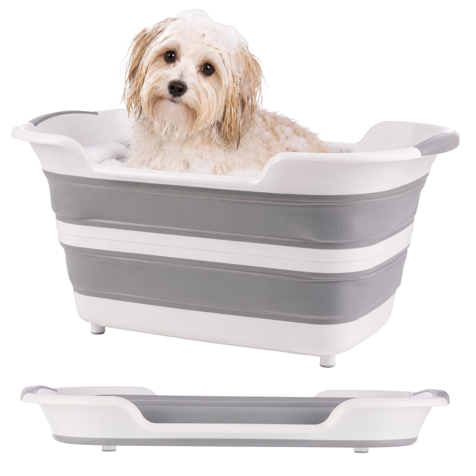 PETMAKER 7.2 Gal/27.4L Collapsible Dog Bathtub for Small Dogs, Portable Dog Bath Tub, Gray