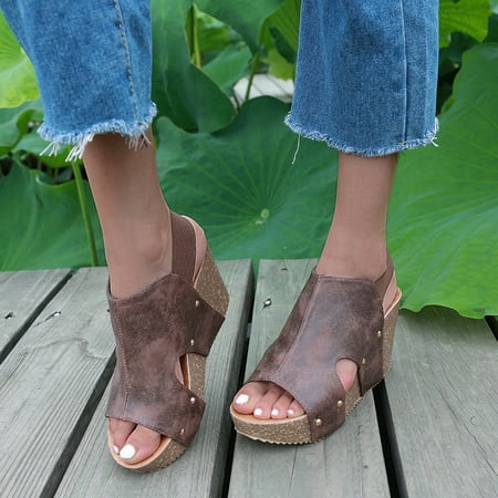 

Women‘s Wedge Heeled Sandals Open Toe Solid Color Back-Starp High Heels Women‘s Fashion Footwear