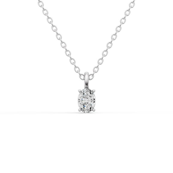 0.25 Carat Oval Cut Lab Grown Diamond Solitaire Pendant With Bail Setting in 14K White Gold