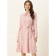 thumbnail image 2 of Unique Bargains Women's Tie Neck Chiffon Belted Vintage Floral Midi Dress M Pinks, 2 of 6