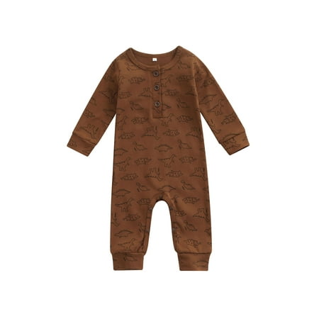 

Baby Girl Boy Romper Dinosaur Print O-Neck Long Sleeve Jumpsuit with Buttons