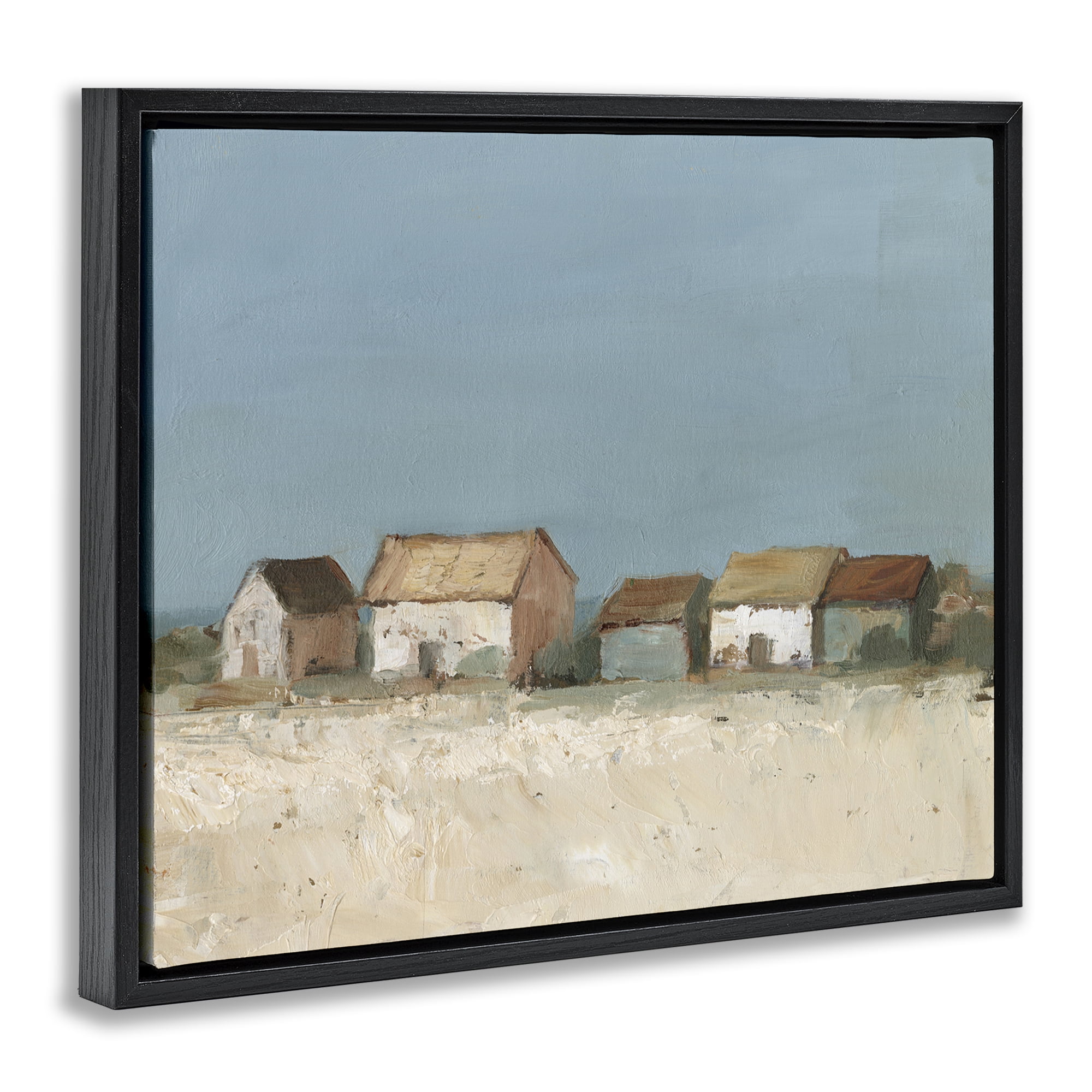 Stupell Industries Distant Town House Landscape & Nature Painting Black Floater Framed Canvas Art Print Wall Art, 21 x 17