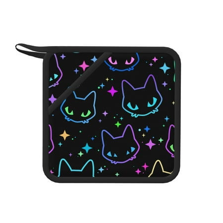 

1 Pc Silicone Anti-Hot Hot Pads Oven Mitts Heat Resistant Pot Holders With Pockets Non Slip Oven Glove Potholder For Kitchen Cooking Bbq Baking 7.1in Colorful Neon Cat