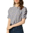 thumbnail image 5 of INSPIRE CHIC Women's Shirred Tops Crew Neck Short Sleeve Keyhole Back Floral Blouse XS Light Purple, 5 of 7