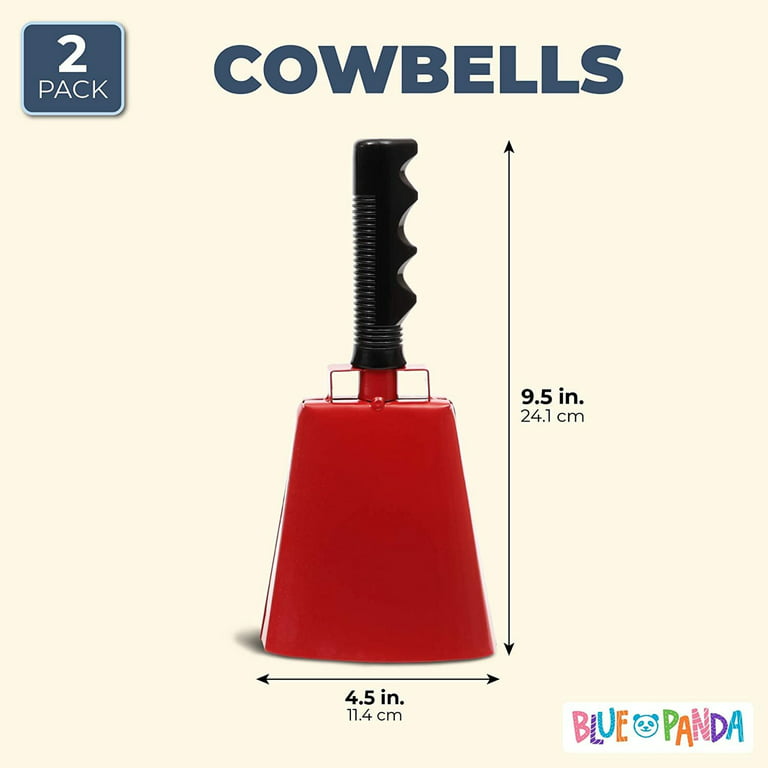 2-Pack 9.5 Inch Cow Bell Noise Makers, Large Cowbells For Sporting Events,  Football, Basketball, Baseball, Hockey, Soccer Games, Hand Percussion  Cheering Cow Bells With Handle (Blue)