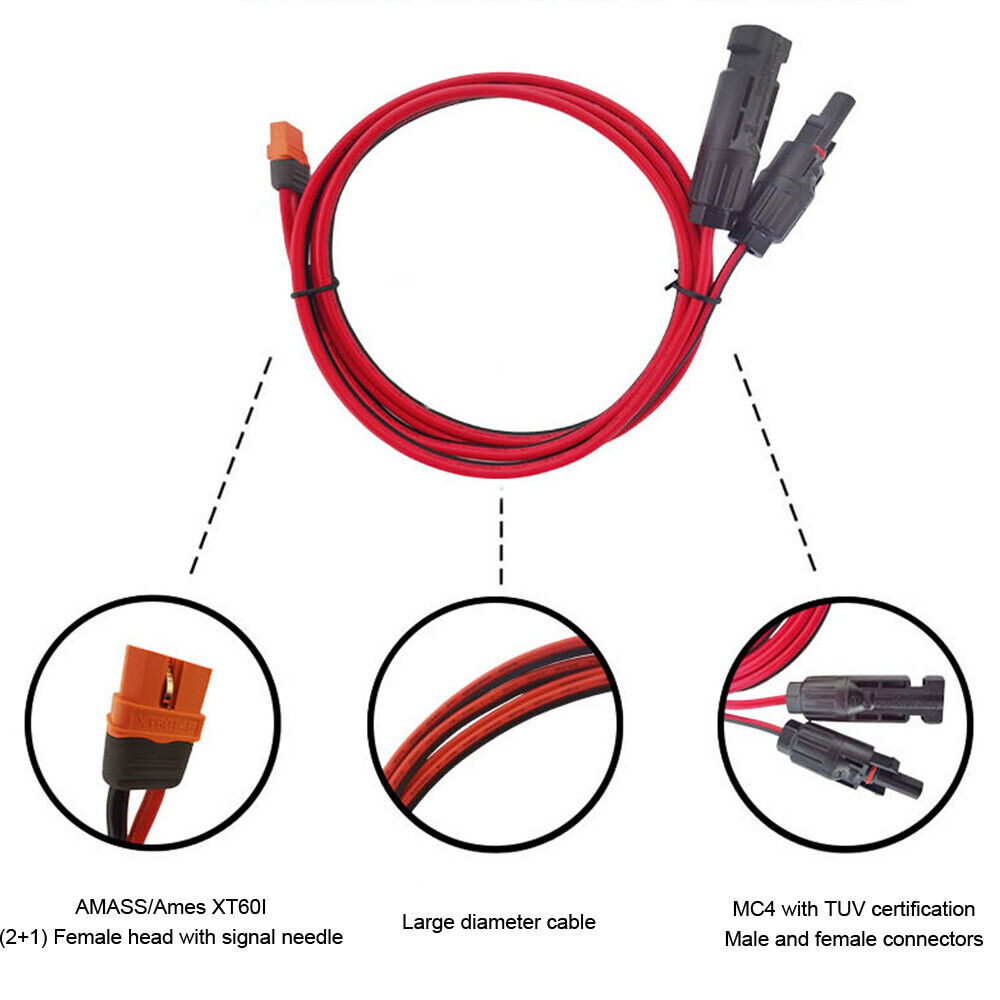 EROCK 59.05in 12AWG XT60I Solar Panel Extension Cable Intelligent Battery Plug Wire