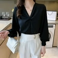 thumbnail image 2 of Summer Tops, Tops for Women Trendy, Elegant Women's Satin Silk Button Down Blouse Casual Long Sleeve Work Shirt for Every Occasion, 2 of 7