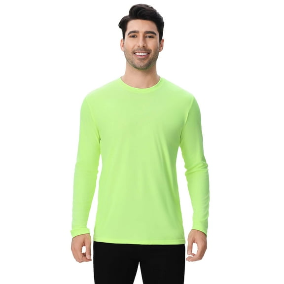 Zfeel Moisture Wicking Long Sleeve T-Shirt, Men's Pure Dry Fit Safety Neon Green Poly Shirt, XL