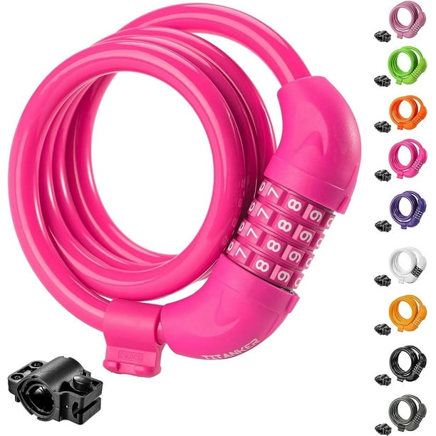 Candado de combinación rojo rosa candado de alambre de acero candado de combinación de cuatro cifras antirrobo para bicicleta moto bicicleta de montaña 60cm