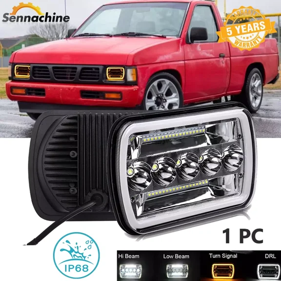 Sennachine Dot New 7x6" LED Headlight DRL High/Low Beam 90W For Nissan Pickup 240SX D21 NX